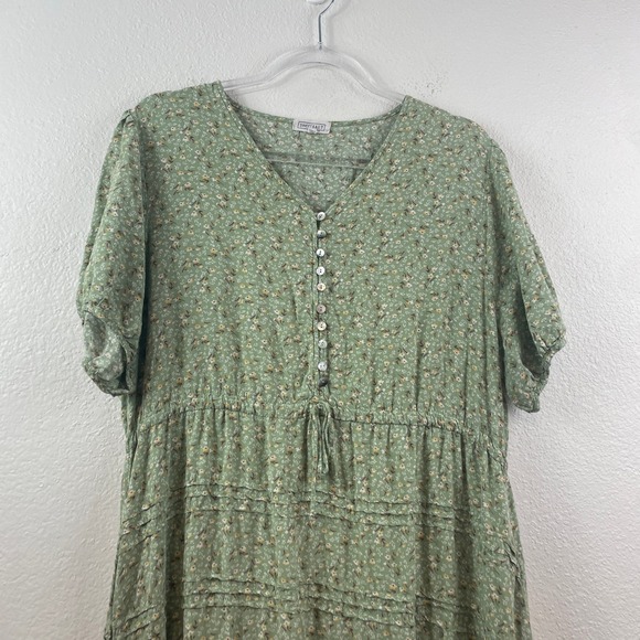 Sweet Salt Sage Green Ditsy Floral Tiered Midi Dress Size 18 Short Sleeve Pocket - Picture 3 of 8